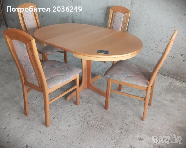 Комплект масивна разтегателна маса с 4 стола