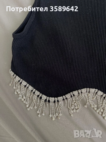 Zara crop top със сребристи камъчета, снимка 3 - Потници - 52559623