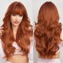 Дълга чуплива оранжева перука с бретон, снимка 1 - Аксесоари за коса - 45374522