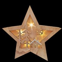 Дървена светеща настолна фигурка Звезда, Размер: 20X20X2,50 см, снимка 1 - Декорация за дома - 45503985