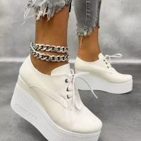 Обувки на платформа - бяла кожа - 120K, снимка 1 - Дамски ежедневни обувки - 42855746