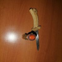 Стар нож с дръжка от рог и кания от орех с камъни, снимка 10 - Ножове - 44295527
