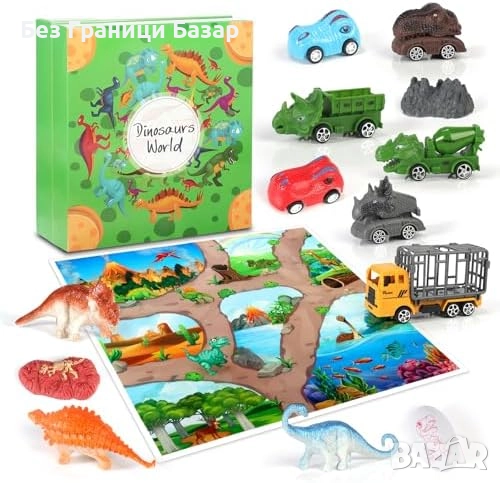 Нов Коледен дино адвент календар 24 динозавъра и превозни средства за деца, снимка 1