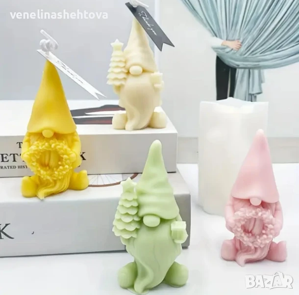 2 модела 3D Коледен гном с венец или елха Силиконов молд форма за свещи гипс сапун , снимка 1