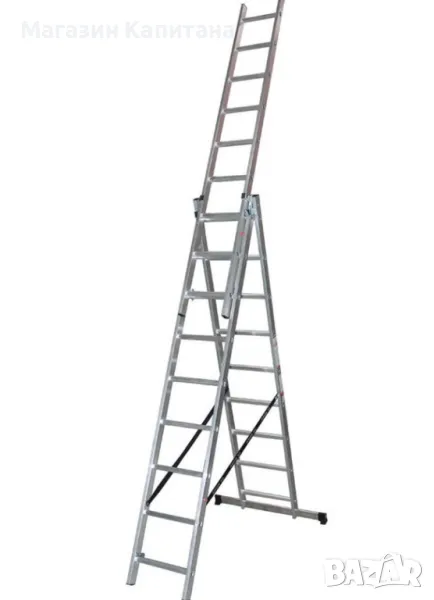 Трираменна алуминиева стълба 3х7 3х9 3х11 стъпала Арон България, снимка 1
