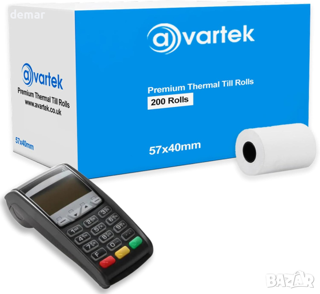 AVARTEK 57 x 40 mm термична хартия за разписки за PDQ машина за кредитни карти, POS и др., 200 ролки, снимка 1