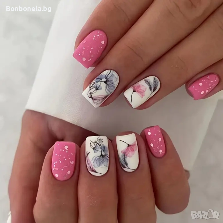 Самозалепващи изкуствени нокти 24 бр. + лепило в комплект, снимка 1