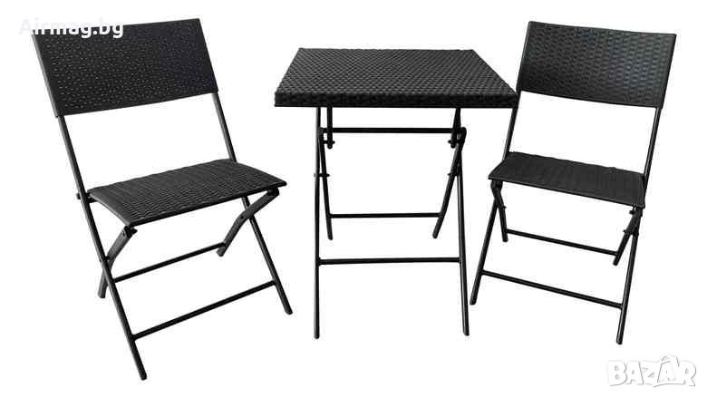 Модерен сгъваем Сет, 2бр. стола + 1бр. Маса, Цвят: Черен, TLE016-P, снимка 1