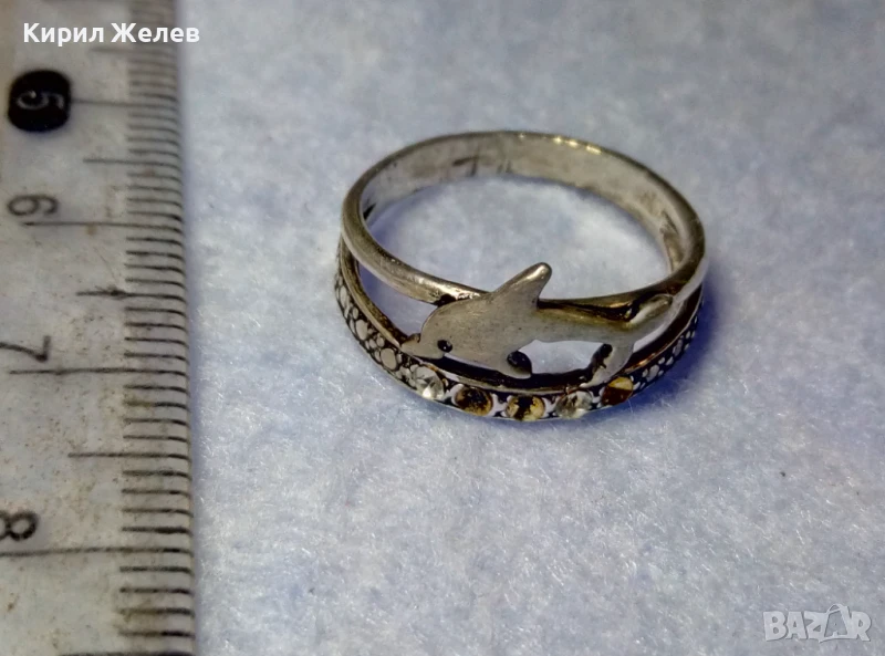 СТАР АЖУРЕН СРЕБЪРЕН ПРЪСТЕН с ДЕЛФИН СРЕБРО ВИСОКА ПРОБА с ЦИРКОНЧЕТА 50189, снимка 1