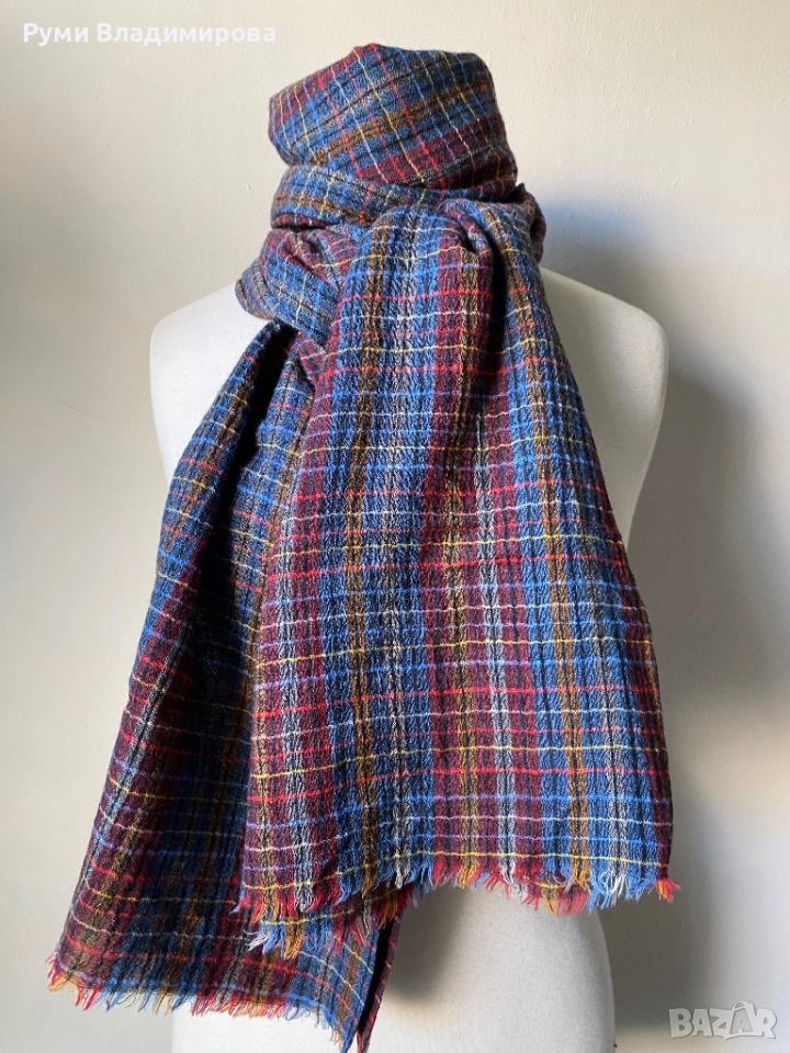 Кариран, италиански, мъжки шал от 100 % вълна, снимка 1