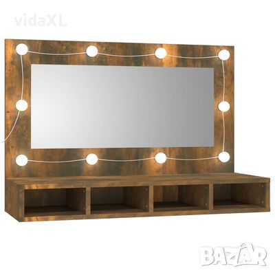 vidaXL Огледален шкаф с LED, опушен дъб, 90x31,5x62 см(SKU:820457, снимка 1