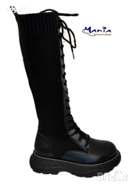 Дамски ботуши тип чорап в черно, снимка 1