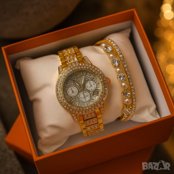 Дамски часовник с гривни – готово решение за ефектен подарък, снимка 1