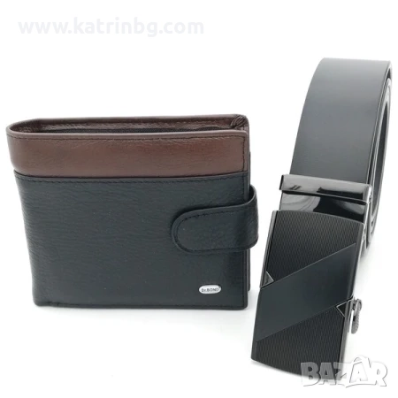 Автоматичен мъжки колан и портфейл от естествена кожа, снимка 1