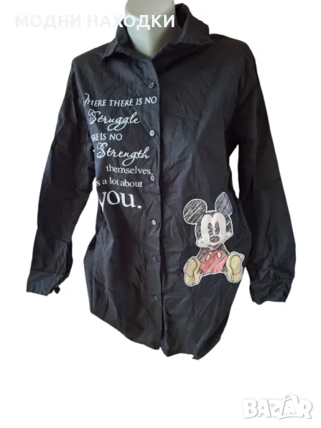Черна,Дълга,Еластична Риза с Мики Маус, снимка 1