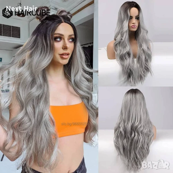 Омбре чуплива сива перука с черни корени, снимка 1