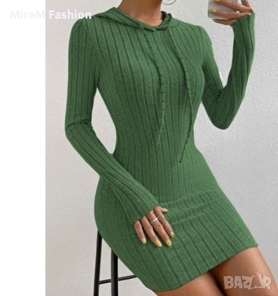 Атрактивна дамска рокля с качулка в зелено , снимка 1