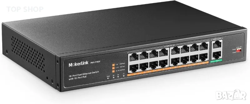 MokerLink 16-портов PoE switch с 2 Gigabit Uplink Ethernet прт, снимка 1