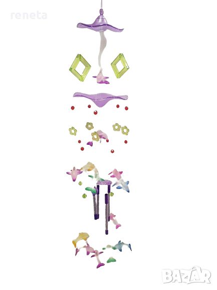Вятърен звънец Делфини, Метал/пластмаса, Многоцветно, 50 см, снимка 1