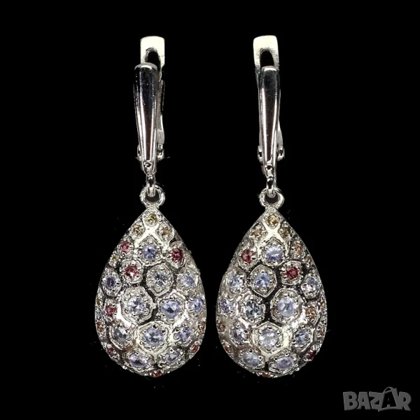 925 сребърни обеци с танзанит и гранат родолит, подходящи за подарък, снимка 1