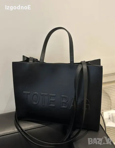 Нова черна кожена чанта Tote bag, снимка 1