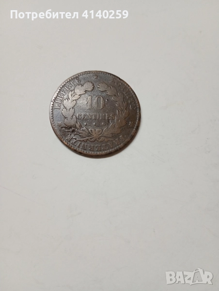 Франция монета 10 сантима 1873 г , снимка 1