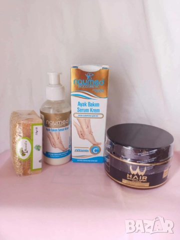 Промо пакет 901-сапун с магарешко мляко,маска да коса и серум за крака