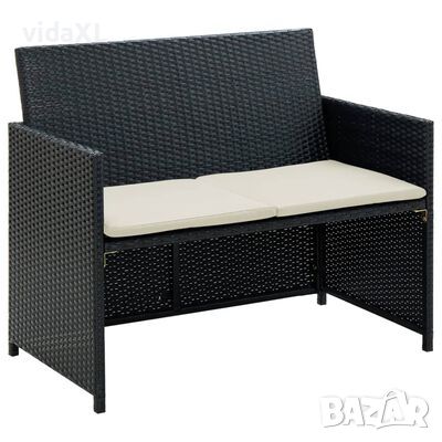 vidaXL 2-местен градински диван с възглавници, черен, полиратан(SKU:43910, снимка 1 - Градински мебели, декорация  - 45699628