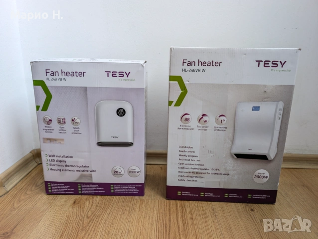 Вентилаторни печки за баня Tesy, 2000 W, IP24 с термостат, чисто нови, снимка 3 - Отоплителни печки - 54115440