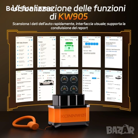 KONNWEI KW905 OBD2 Bluetooth адаптер, снимка 4 - Друга електроника - 53737282