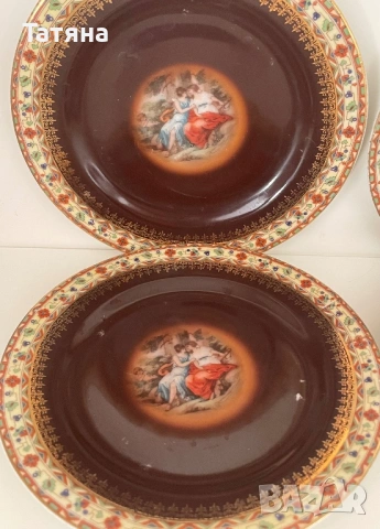 Сет  6+1 от порцеларови чинии «Трите грации», митологични мотиви, снимка 7 - Антикварни и старинни предмети - 53134658