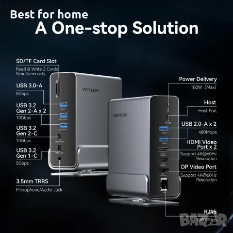 Докинг станция с USB-C  15-в-1 VENTION, снимка 2 - Безжични зарядни - 50139953