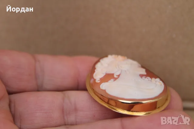 Изящна брошка с камея и златен обков, снимка 4 - Други стоки за дома - 49753837