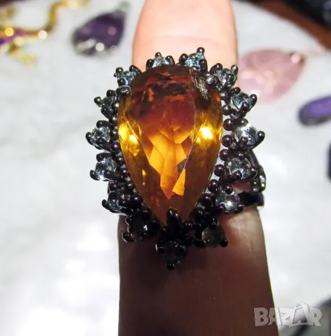 925 сребърен пръстен с натурален цитрин 18 карата, подходящ за подарък, снимка 5 - Пръстени - 50409566