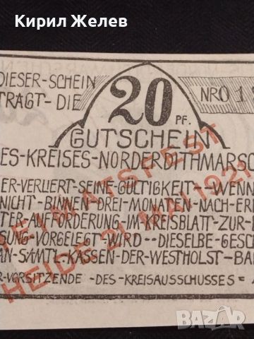 Банкнота НОТГЕЛД 20 пфенинг 1921г. Германия перфектно състояние за КОЛЕКЦИОНЕРИ 45201, снимка 2 - Нумизматика и бонистика - 45566061