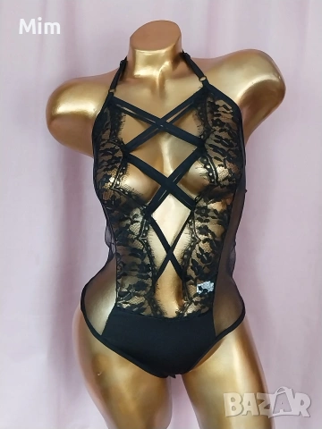 S Черно дантелено боди , снимка 3 - Бельо - 54249121