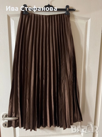 Нова елегантна ежедневна дълга шоколадова кафява  плисирана плисе пола солей , снимка 3 - Поли - 51801294