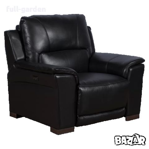 Кожен фотьойл с електрически релакс механизъм COMODO LUX - черен , снимка 1 - Дивани и мека мебел - 16426801