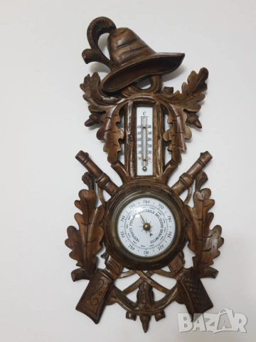 Стар резбован барометър и термометър от около 1890година, снимка 4 - Антикварни и старинни предмети - 53603966