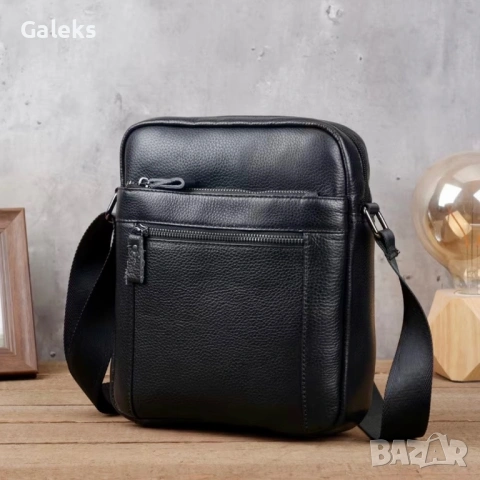 Мъжка функционална и елегантна кожена чанта Montreal /Черна естест. кожа!, снимка 2 - Чанти - 53964781