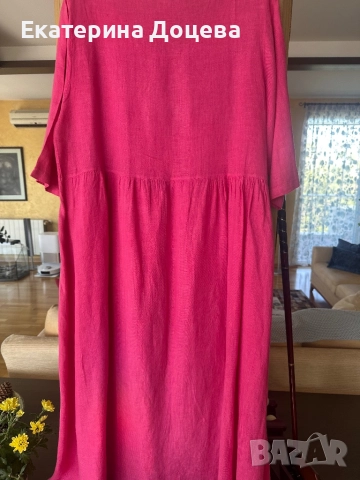 Розова ленена рокля, снимка 3 - Рокли - 51587678