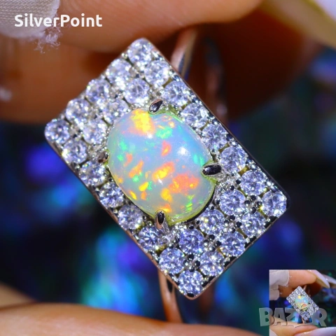 Сребърен пръстен с натурален Етиопски Опал и сертификат , снимка 5 - Пръстени - 54201479