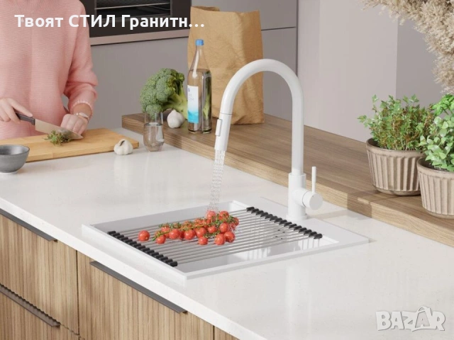 Кухненска Мивка от гранит модел Осло 50 XXL 490 x 500 mm - бяла, снимка 8 - Други - 38519956