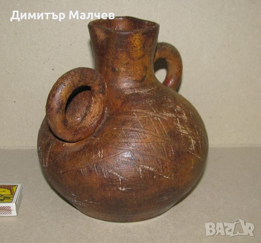 Керамична ваза 15 см делва архаичен стил ръчна изработка, отлична, снимка 3 - Вази - 45388488