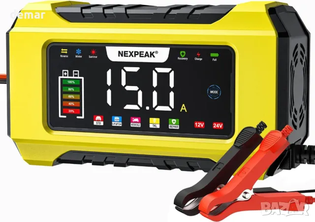 NEXPEAK 12V 15A/24V 8A Автоматично интелигентно зарядно устройство за акумулатори, снимка 1 - Аксесоари и консумативи - 47003379