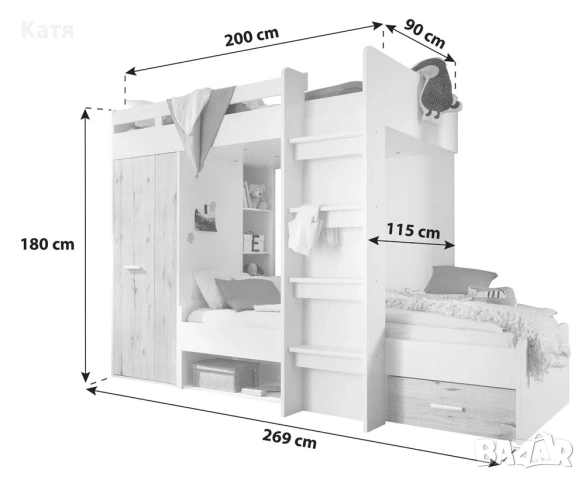 ДВУЕТАЖНО ЛЕГЛО, снимка 11 - Спални и легла - 53209525