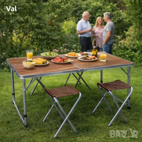 Комплект сгъваема къмпинг маса с 4 стола, Регулируема височина, Дизайн "куфар", снимка 2 - Маси - 53796530