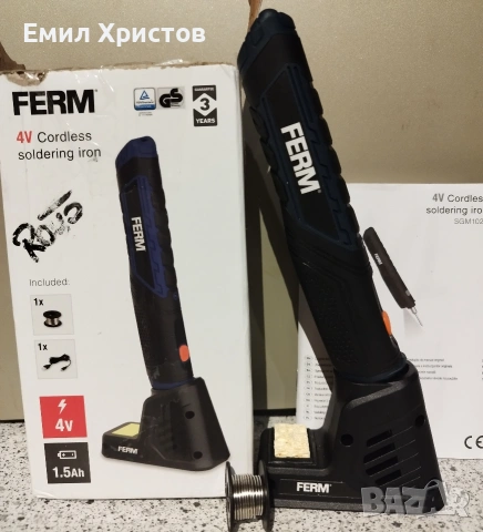 Безжичен поялник FERM 4V – с батерия и зарядна станция, снимка 2 - Други инструменти - 53411396