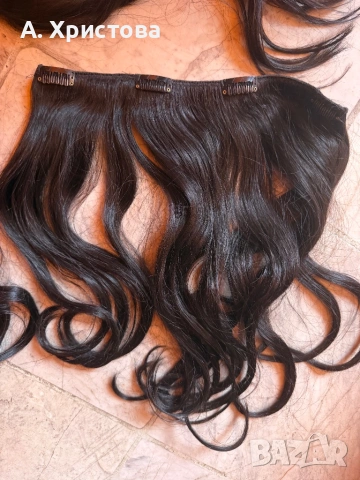 Екстеншън на клипси (Естествена коса тъмно кафяво), снимка 3 - Аксесоари за коса - 53340315