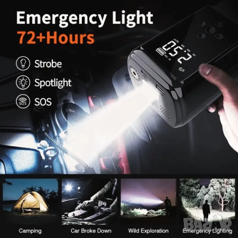 Комбиниран Jump Starter (бичѐ), Power Bank със 150 PSI компресор и LED фенер , снимка 6 - Аксесоари и консумативи - 52428074
